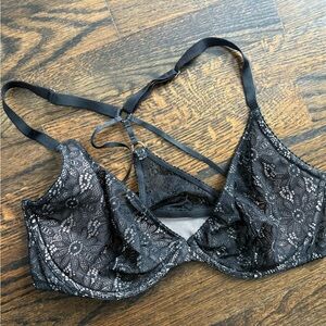 Victoria’s Secret very sexy lace, razorback black bra